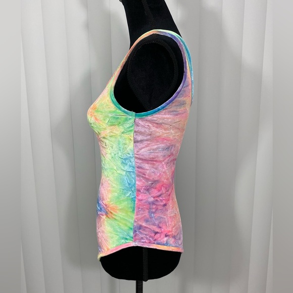 IHEARTRAVES Tie Dye Velour Zip Up Rave Dance Bodysuit Leotard Multicolor Small - Picture 7 of 13